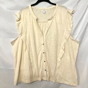 Women’s Wonderly Cream Button Down Top Ruffle Sleeve Top. Size XXL